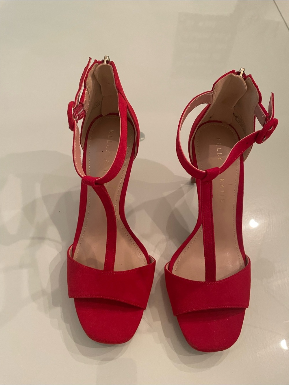Kelly & Katie Red T-Strap Open-Toe Heels